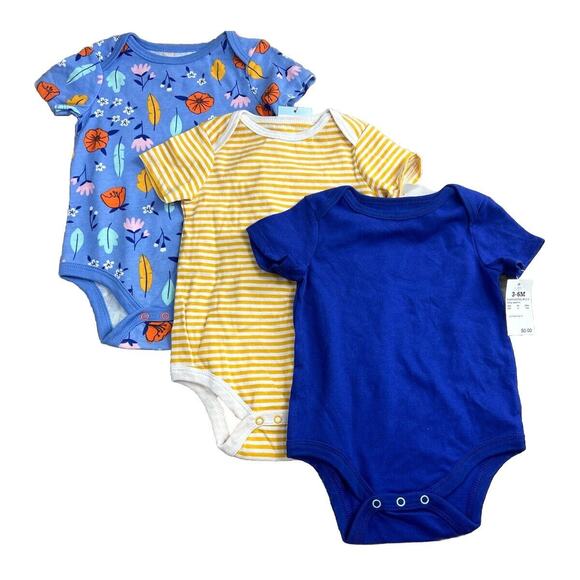 Cat & Jack Girls 3 Piece Bodysuit Set Size 3-6M Easygoing Blue Cotton Blend New - Picture 1 of 6